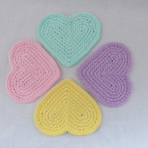 Set of 4 Crocheted Pastel Candy Heart Coasters